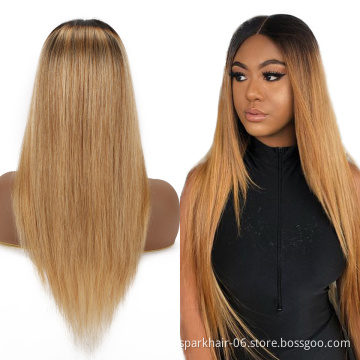 100% Mink Brazilian Human Hair Lace Wig 4x4/13x4 Ombre Color Full HD Swiss Lace Cuticle Aligned Virgin Hair Wig With Dark Roots